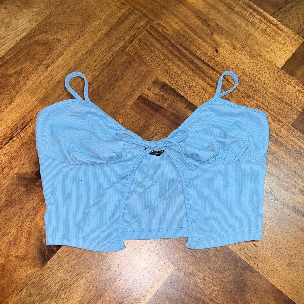 Blue Front Tie Crop Top